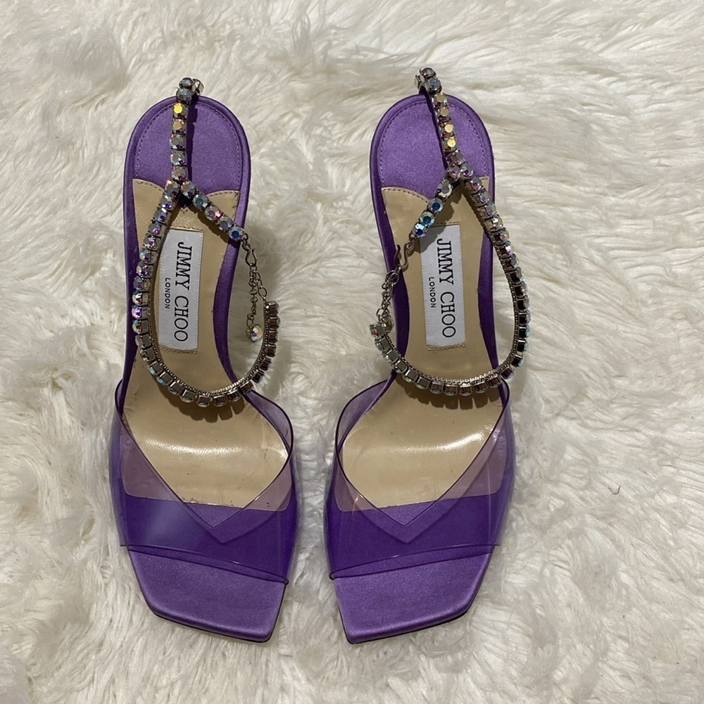 Jimmy Choo Saeda 100 Crystal embellished PVC & satin‎ sandals size 38EU - Picture 2 of 13